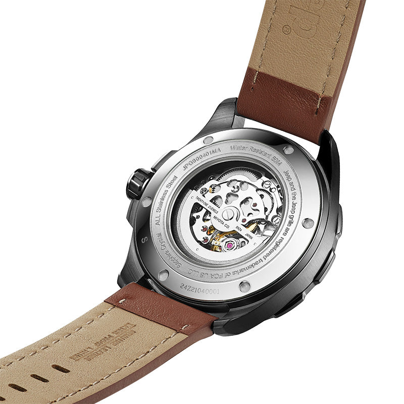 Jeep Watch Skeletonized Watch for Men Automatic Mechanical Watch Business Waterproof Watch Leather Strap Luminous Large Dial Watch