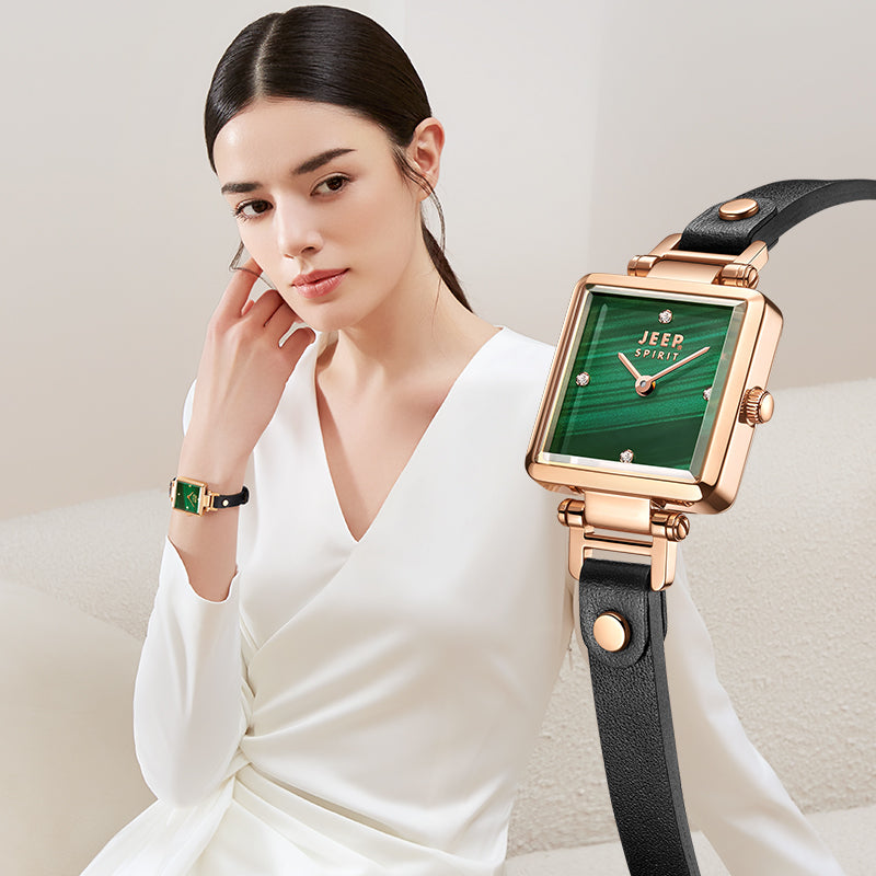 Jeep Watch for Women Quartz Watch Small Dial Watch Student Square Watch Green European American Women's Watch Gift for Girlfriend